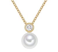 Valero Pearls Damen-Kette Sterling Silber 925 gelbvergoldet Süßwasser-Zuchtperlen Zirkonia weiß - Halskette Frauen Gelbgold-Farben Süßwasser-perle
