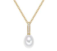 Valero Pearls Damen-Kette Sterling Silber 925 gelbvergoldet Süßwasser-Zuchtperlen Zirkonia weiß - Halskette Frauen Gelbgold-Farben Süßwasser-perle