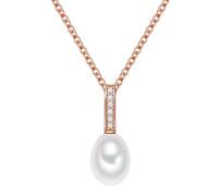 Valero Pearls Damen-Kette Sterling Silber 925 rosévergoldet Süßwasser-Zuchtperlen Zirkonia weiß - Halskette Frauen Roségold-Farben Süßwasser-perle