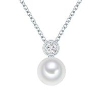 Valero Pearls Damen-Kette Sterling Silber 925 Süßwasser-Zuchtperlen mit Zirkonia weiß - Halskette für Frauen mit Süßwasser-perle