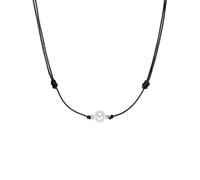 Valero Pearls Damen Lederhalskette schwarz mit Süßwasser-Zuchtperle 10 mm Rund weiß 925/- Sterling Silber - Echtederkette mit echter Perle