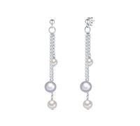 Valero Pearls Damen-Ohrhänger 925/- Sterling Silber mit Süßwasser-Zuchtperlen 4-6 mm Weiß Grau Rund - Perlenohrhänger