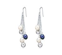 Valero Pearls Damen-Ohrhänger 925/- Sterling Silber mit Süßwasser-Zuchtperlen 5.0-5.5 mm Weiß Blau Pfauenblau - Perlenohrhänger