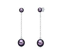 Valero Pearls Damen Ohrhänger aus 925/- Sterling Silber mit Button/Reis Süßwasser-Zuchtperlen 7,5-8,5 mm dunkelblau/pfauenblau - Perlenohrhänger