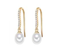 Valero Pearls Ohrhänger Sterling Silber Zirkonia Süßwasser-Zuchtperle, gold gelbgold