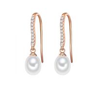 Valero Pearls Damen-Ohrhänger Sterling Silber 925 rosévergoldet Süßwasser-Zuchtperlen weiß - Ohrringe für Frauen in Roségold-Farben mit Süßwasser-perle