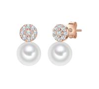 Valero Pearls Damen Ohrstecker aus 925/- Sterling Silber rosevergoldet mit Zirkonia Süßwasser-Zuchtperle Rund Weiß 6,5-7mm - Perlenohrstecker