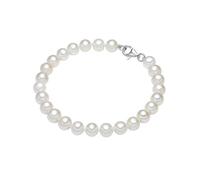 Valero Pearls Damen Perlenarmband Hochwertige Süßwasser-Zuchtperlen 7-8 mm Rund weiß 925 Sterling Silber - Damenarmband mit echten Perlen geknotet