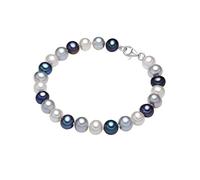 Valero Pearls Damen Perlenarmband Süßwasser-Zuchtperlen 7-8 mm Potato weiß/silber/blau 925 Sterling Silber - Armband geknotet Multicolor