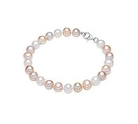 Valero Pearls Damen Perlenarmband Süßwasser-Zuchtperlen 7-8 mm Potato weiß/apricot/flieder 925 Sterling Silber - Armband geknotet echte Perlen