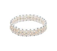 Valero Pearls Damen Perlenarmband Zweireihig mit Süßwasser-Zuchtperlen Weiß | Perlengröße 6-7mm,Button-Form,925/- Sterling Silber,flexibel,ohne Verschluss,19cm,Armband,echte Perlen,Perlenarmschmuck