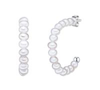 Valero Pearls Damen Perlencreolen aus 925/- Sterling Silber mit Süßwasser-Zuchtperlen Potato Weiß 3-3,5 mm - Silbercreolen mit echten Perlen