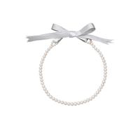 Kette Satin-Band grau Süßwasser-Zuchtperlen weiß