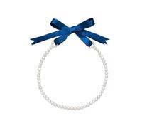 Valero Pearls Damen Perlenkette mit Potato Süßwasser-Zuchtperlen 7-7,5 mm weiß und Satin Schleife dunkelblau - Perlenhalskette mit Satinband