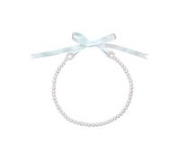 Valero Pearls Damen Perlenkette mit Potato Süßwasser-Zuchtperlen 7-7,5 mm weiß und Satin Schleife mint - Perlenhalskette mit Satinband