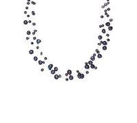 Valero Pearls Damen Perlenkette mit Süßwasser-Zuchtperlen 4-6 mm Barock dunkelblau 925 Sterling Silber - Halskette mehrreihig mit echten Perlen