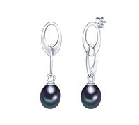 Valero Pearls Damen Perlenohrhänger 925/- Sterling Silber mit Hochwertigen Süßwasser-Zuchtperlen 8-9 mm Tropfenform Pfauenblau - Silberohrhänger