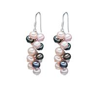 Valero Pearls Damen Perlenohrhänger aus 925/- Sterling Silber mit Süßwasser-Zuchtperlen Rosa/Apricot/Pfauenblau 4-5 mm Rund - Silberohrhänger Perlen