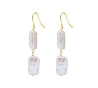 Valero Pearls Damen Perlenohrhänger aus gelbvergoldetem 925/- Sterling Silber mit Barock Süßwasser-Zuchtperlen 14-14,5 mm Weiß - Perlenohrschmuck