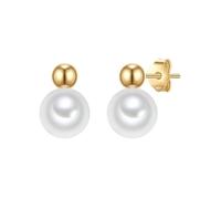 Valero Pearls Damen Perlenohrstecker aus 925/- Sterling Silber gelbvergoldet Süßwasser-Zuchtperle 6,5-7 mm Weiß - Silberohrstecker mit echter Perle