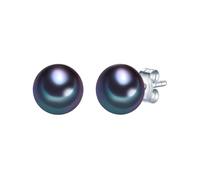 Valero Pearls Damen Perlenohrstecker Hochwertige Süßwasser-Zuchtperlen 7-8 mm Button Pfauenblau 925 Sterling Silber - Silberohrstecker echten Perlen