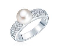 Ring Sterling Silber Süßwasser-Zuchtperle weißZirkonia weiß facettiert 50