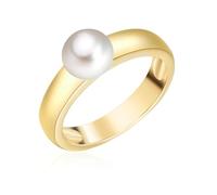 Valero Pearls Damen Perlenring aus 925 Sterling Silber gelbvergoldet mit Süßwasser-Zuchtperle Button 6-7 mm weiß - Silberring Gold mit echter Perle