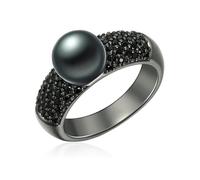 Ring Sterling Silber geschwärzt Süßwasser-Zuchtperle pfauenblau Zirkonia schwarz 58