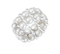 Valero Pearls Damen Perlenring Elastisch Süßwasser-Zuchtperlen 4-5 mm Button grau 925 Sterling Silber - Perlenring flexibel einstellbar echte Perlen