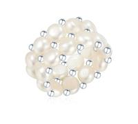 Valero Pearls Damen-Perlenring mit Süßwasser-Zuchtperlen 4-5 mm Button Weiß 925/- Sterling Silber - Perlenring flexibel einstellbar mit echten Perlen