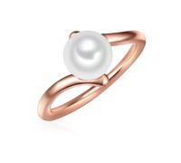 Valero Pearls Damen Ring 925/- Sterling Silber roségold | rosévergoldet 14 Karat, Perlenring, Süßwasser-Zuchtperle, ca. 8,0 mm, weiß, button