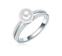 Valero Pearls Damen Ring aus 925/- Sterling Silber mit Süßwasser-Zuchtperle weiß Rund 7,0-8,0 mm/Zirkonia