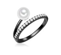 Valero Pearls - Ring Sterling Silber Zirkonia Süßwasser-Zuchtperle in Schwarz Ringe Damen