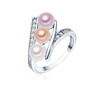 Valero Pearls Damen Silberring Hochwertige Süßwasser-Zuchtperlen 6-7 mm Button weiß/apricot/flieder 925/- Sterling Silber - Perlenring Cocktailring