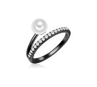 Valero Pearls - Ring Sterling Silber Zirkonia Süßwasser-Zuchtperle in Schwarz Ringe Damen