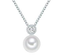 Valero Pearls Damen-Kette Sterling Silber 925 Süßwasser-Zuchtperlen mit Zirkonia weiß - Halskette für Frauen mit Süßwasser-perle