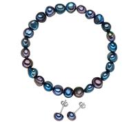 Valero Pearls Halskette - Sterling Silber Perlen-Set Süßwasser-Zuchtperle - Gr. unisize - in Blau - für Damen