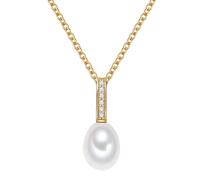 Valero Pearls Damen-Kette Sterling Silber 925 gelbvergoldet Süßwasser-Zuchtperlen Zirkonia weiß - Halskette Frauen Gelbgold-Farben Süßwasser-perle