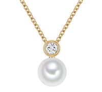 Valero Pearls Damen-Kette Sterling Silber 925 gelbvergoldet Süßwasser-Zuchtperlen Zirkonia weiß - Halskette Frauen Gelbgold-Farben Süßwasser-perle