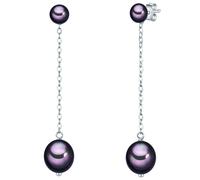 Valero Pearls Damen Ohrhänger aus 925/- Sterling Silber mit Button/Reis Süßwasser-Zuchtperlen 7,5-8,5 mm dunkelblau/pfauenblau - Perlenohrhänger