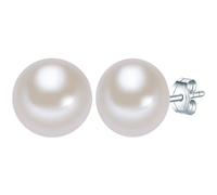 Valero Pearls Damen Perlenohrstecker aus 925/- Sterling Silber mit Button Süßwasser-Zuchtperle11-12 mm weiß - Silberohrstecker mit echter Perle