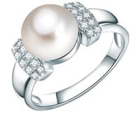 Valero Pearls Ring Sterling Silber Zirkonia Süßwasser-Zuchtperle, silber silber