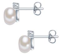 Valero Pearls Ohrstecker Sterling Silber Zirkonia Süßwasser-Zuchtperle in 8,0 mm Damen