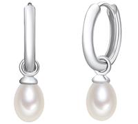 Valero Pearls Damen Creolen aus 925/- Sterling Silber Süßwasser-Zuchtperlen weiß 60925013