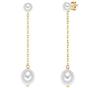 Valero Pearls Damen Ohrhänger aus 925/- Sterling Silber gelbvergoldet mit Button/Reis Süßwasser-Zuchtperlen 7,5-8,5 mm weiß - Perlenohrhänger