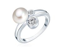 Valero Pearls Damen-Ring Hochwertige Süßwasser-Zuchtperlen ca. 8 mm Button weiß 925 Sterling Silber Zirkonia - Perlenring mit echten Perlen