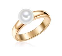 Valero Pearls Damen-Ring 925 Sterling Silber gelbvergoldet Süßwasser-Zuchtperle Rund 7,5-8 mm weiß - Modern-Ring Perlenring Gelbgold-Farben