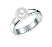 Valero Pearls Damen-Ring 925/- Sterling Silber Süßwasser-Zuchtperlen Rund 7,5-8 mm weiß - Modern-Ring für Frauen Perlenring Süßwasser-Perle groß
