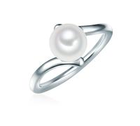 Valero Pearls Damen-Ring Welle Sterling Silber 925 Süßwasser-Zuchtperlen Button 8 mm weiß - Modern-Ring für Frauen Perlenring Süßwasser-Perle