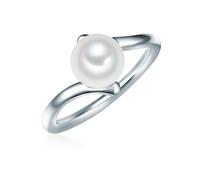 Valero Pearls Damen-Ring Welle Sterling Silber 925 Süßwasser-Zuchtperlen Button 8 mm weiß - Modern-Ring für Frauen Perlenring Süßwasser-Perle
